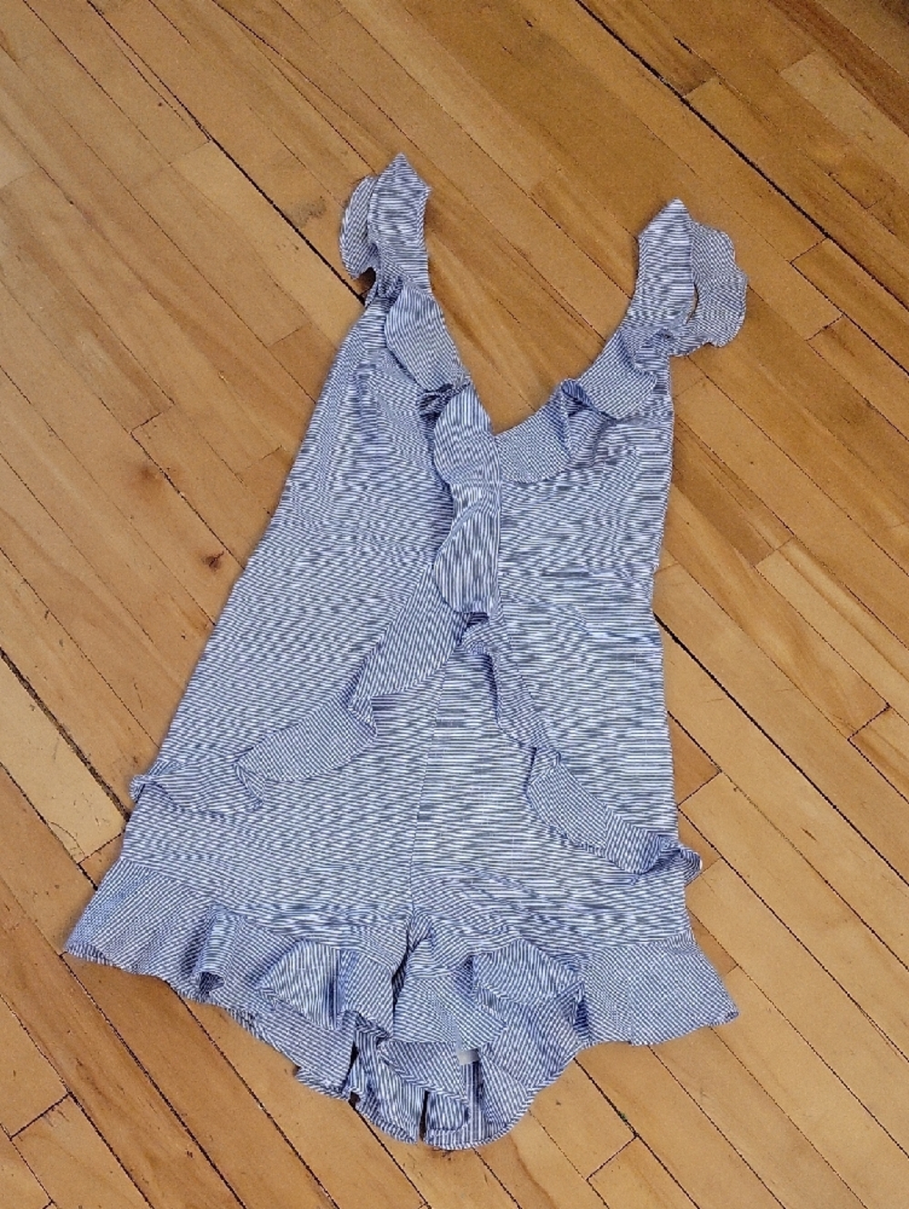 Chic Soul Light Blue & White Striped Ruffle Romper